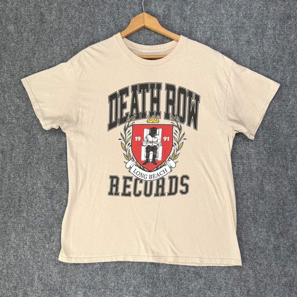 Death Row Records Men's Large Beige Electric Chair Hip Hop Rap Cotton T-Shirt